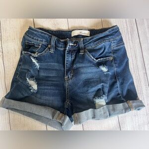 KanCan Women’s Distressed Denim Shorts Size 26 Rolled Hem Excellent Condition